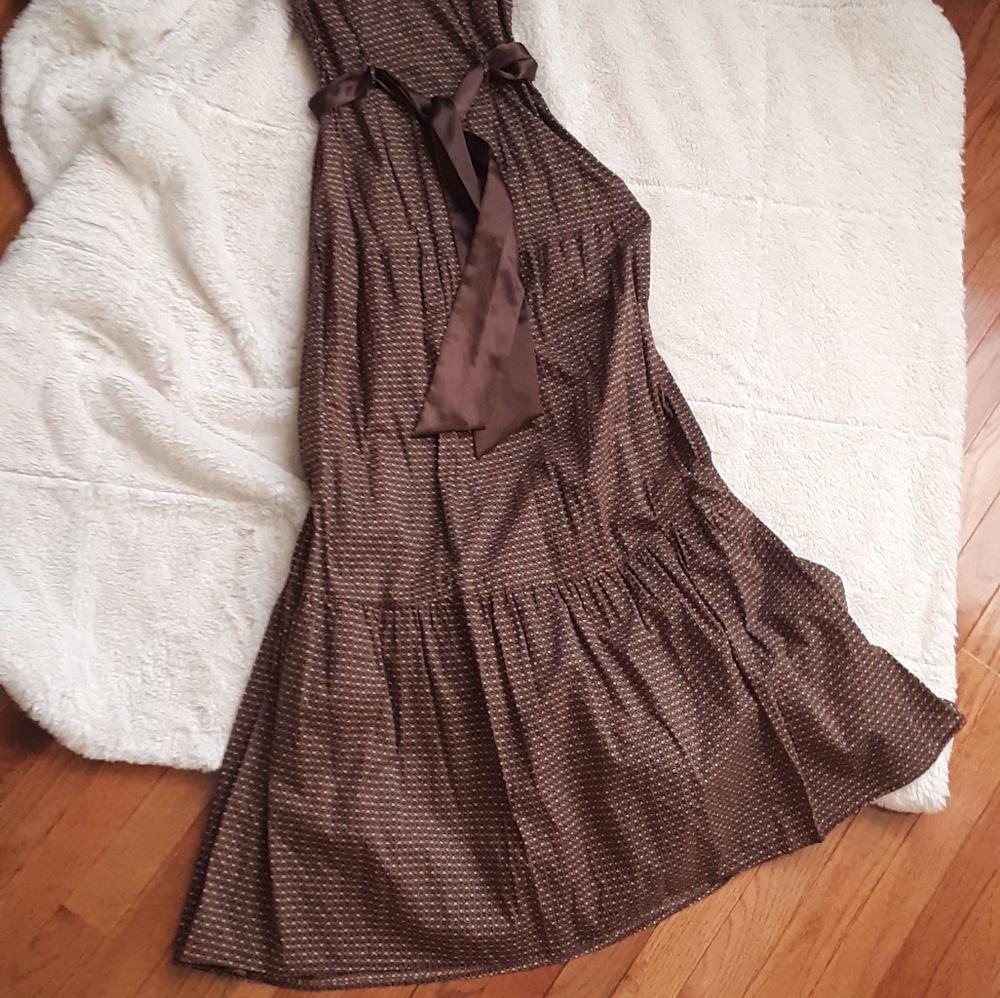 Chocolate Brown pattern boho maxi dress size s - Picture 3 of 6